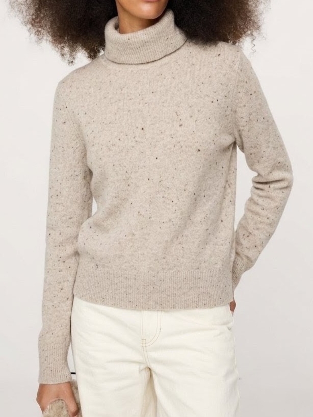 Banana Republic 100% Cashmere Off Gauge Turtleneck Sweater Sz M Oatmeal Speckled